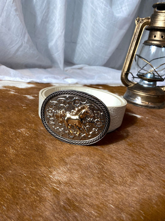 Cinto Country Off-White Com Fivela Horse