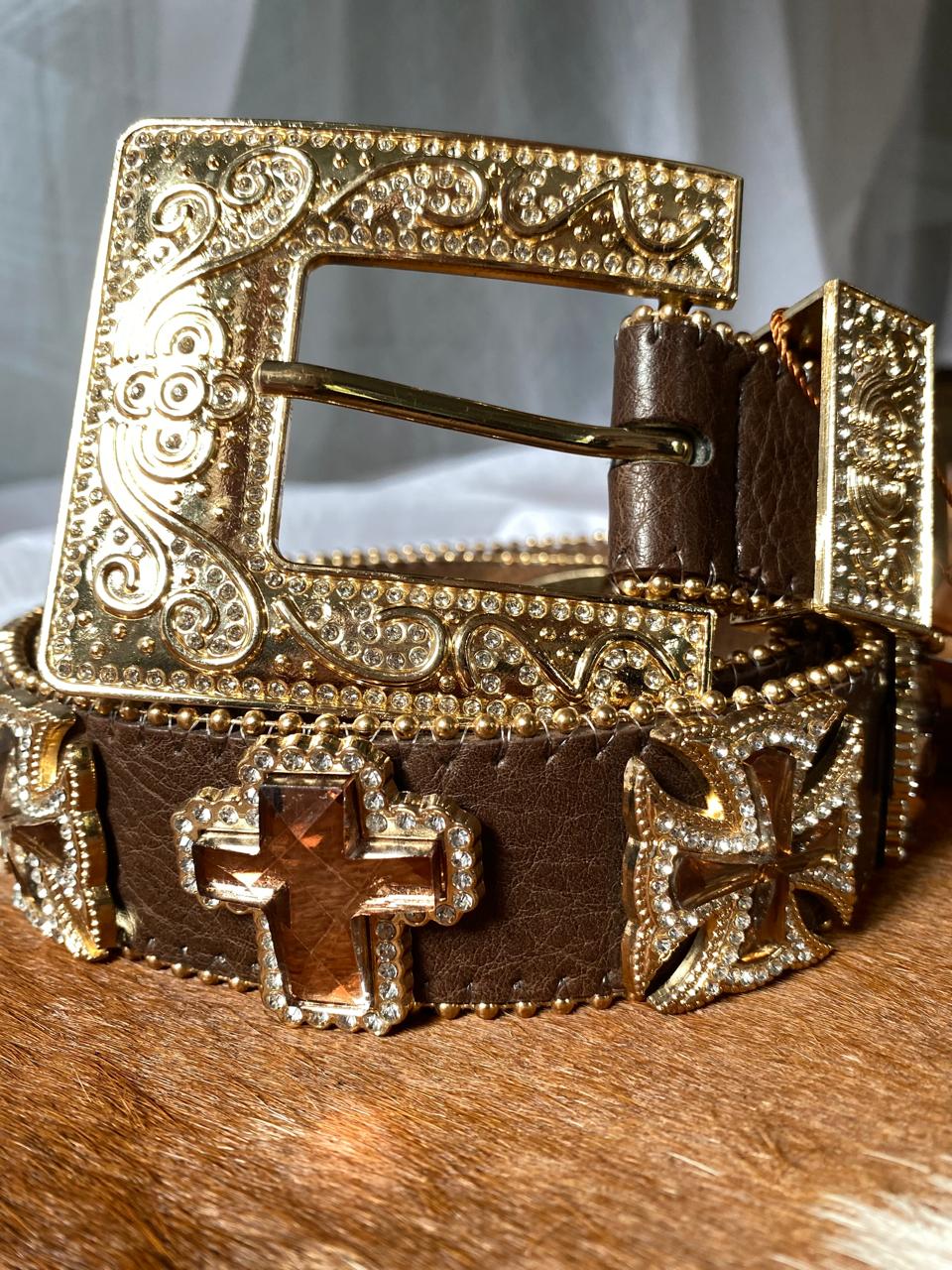 Cinto Country Feminino Country Com Pedras de Cruz