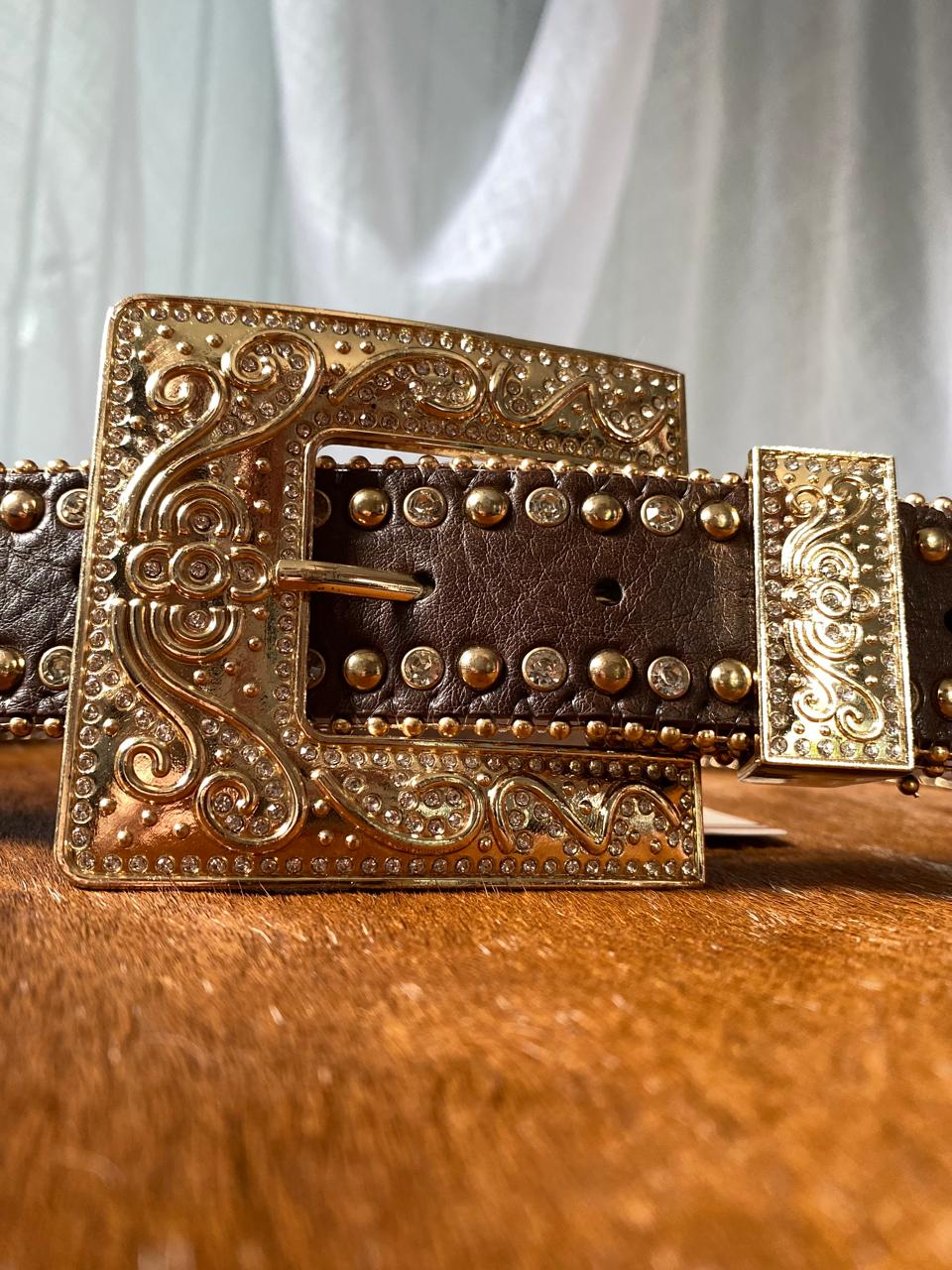 Cinto Country Feminino Country Com Pedras de Cruz