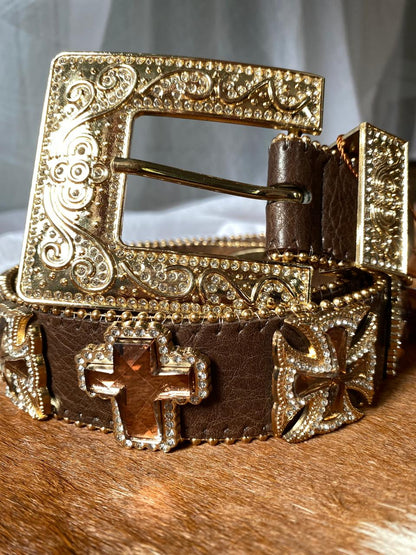 Cinto Country Feminino Country Com Pedras de Cruz