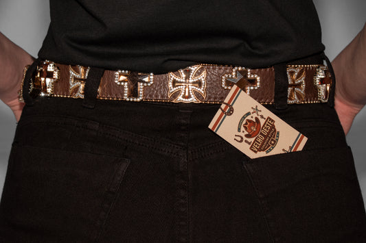 Cinto Country Feminino Country Com Pedras de Cruz